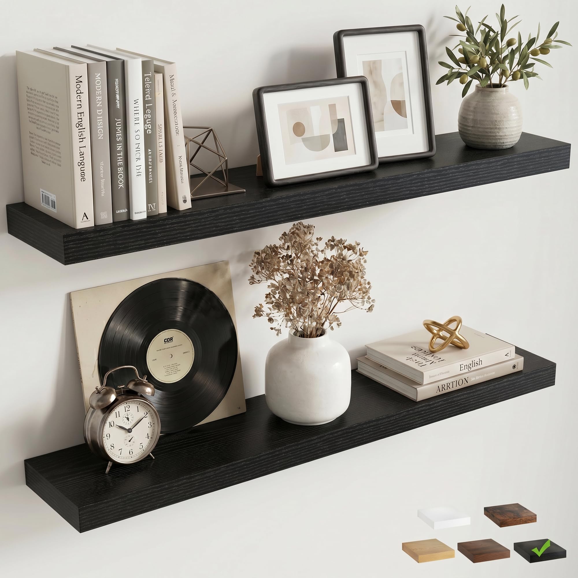 Marsmiles 90cm Floating Shelves, Wall Shelf, Bookshelf, Black, 2Pcs