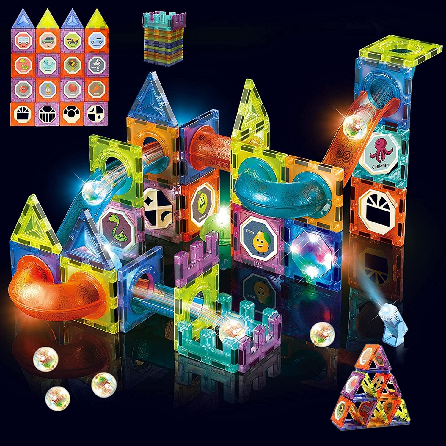 EQUIPAGECART Light Magnetic Tiles Building Blocks for Kids, 3D Clear Stem Magnets Construction Toys Marble Run Creativity Educational Toys for Little Kids Girls Boys Gift - 75 Pieces (B0D272NPKR) Amazon Price History, Amazon Price Tracker