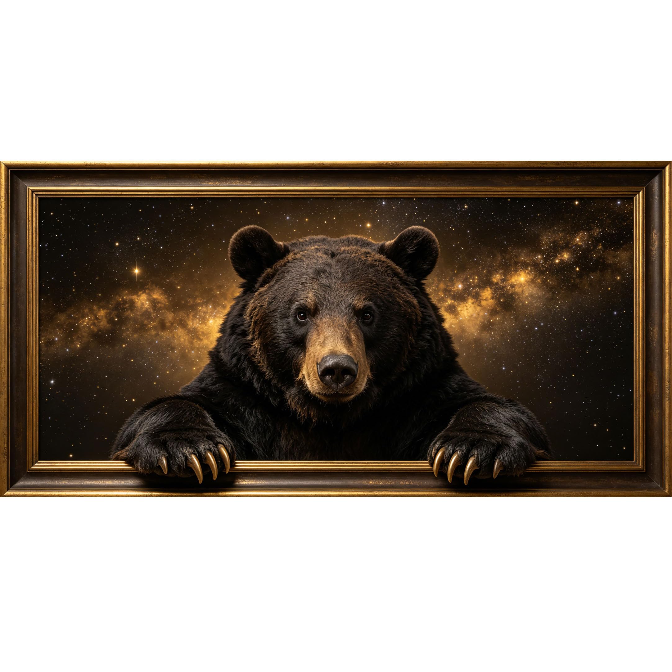 Agglomerix 3D Framed Wall Art Bear Galaxy Wildlife 3D Trompe l'oeil Large Size Self-Adhesive Removable Wall Decor Prints Artwork for Living Room Bedroom Office
