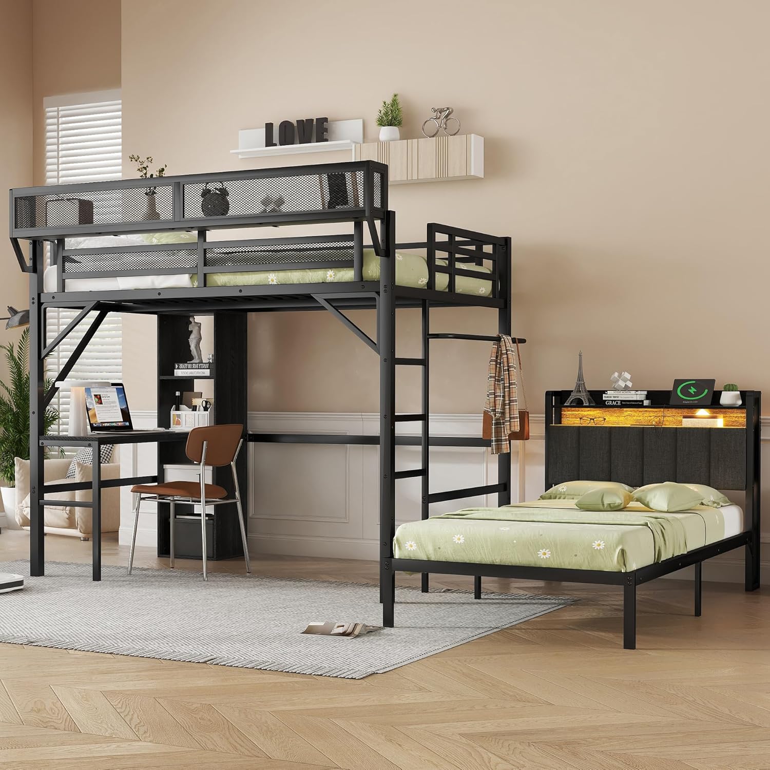 SOFTSEA Bunk Bed separated into a loft bed and a standalone twin bed