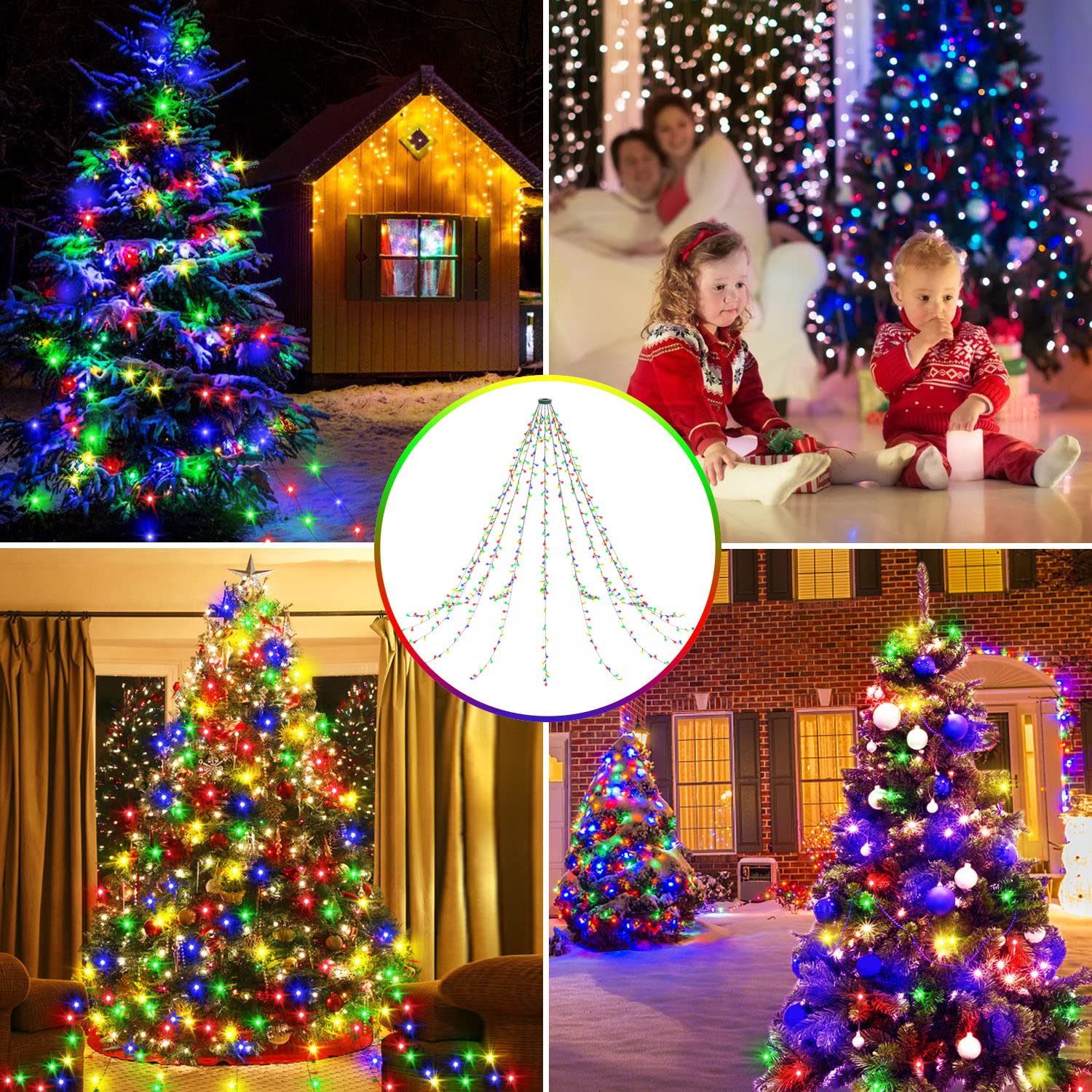 aneeway Catena Luminosa per Albero di Natale 16x3m 480LED Catena Luminosa Lucine Albero Interno e Esterno, per 2.5-3.4m Albero di Natale Luci Natalizie di Illuminazione a 8 Modalità,Colore