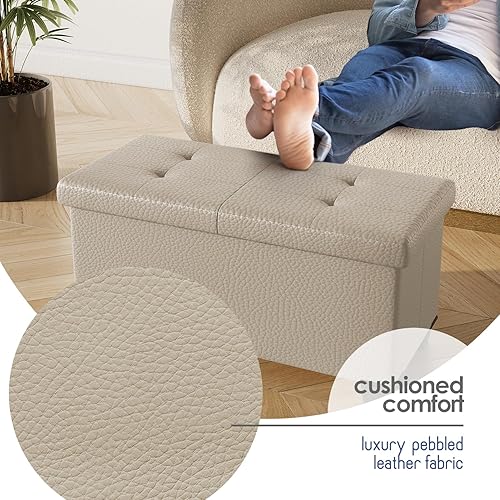 Miniatura 286 de Otomana plegable para dormitorio o sala de estar, con contenedores de almacenamiento, reposapiés para el extremo de la cama, soporta hasta 660 lb,