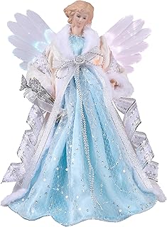 Valery Madelyn Christmas Angel Tree Topper Decorations, Silver and White Angel Tree Top Figurine with Warm LED Lights, Battery Operated for Christmas Tree Decoration, 12Inch/31cm