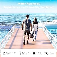 Vista 6 de 6-12FT Round Inflatable Floating Dock, Sunchill Float Ring, Water Hammock Tanning Pool Floats with Woven Fabric, Manual Pump for Quick