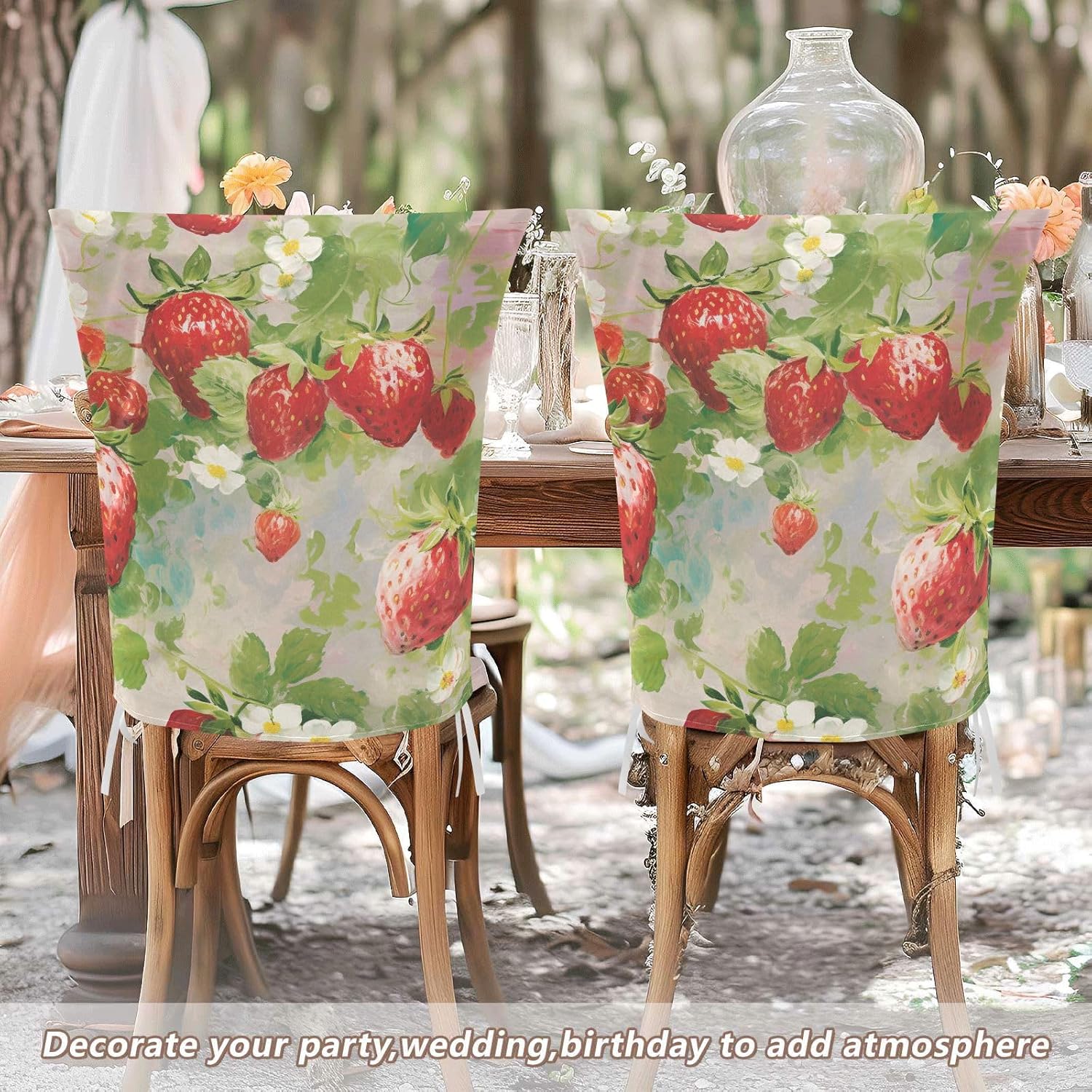 ALAZA Vintage Strawberries Flowers Chair Back Cover Set of 6, Washable Reusable Removable Chair Slipcovers Decorative Chair Cover for Home Kitchen Wedding Party