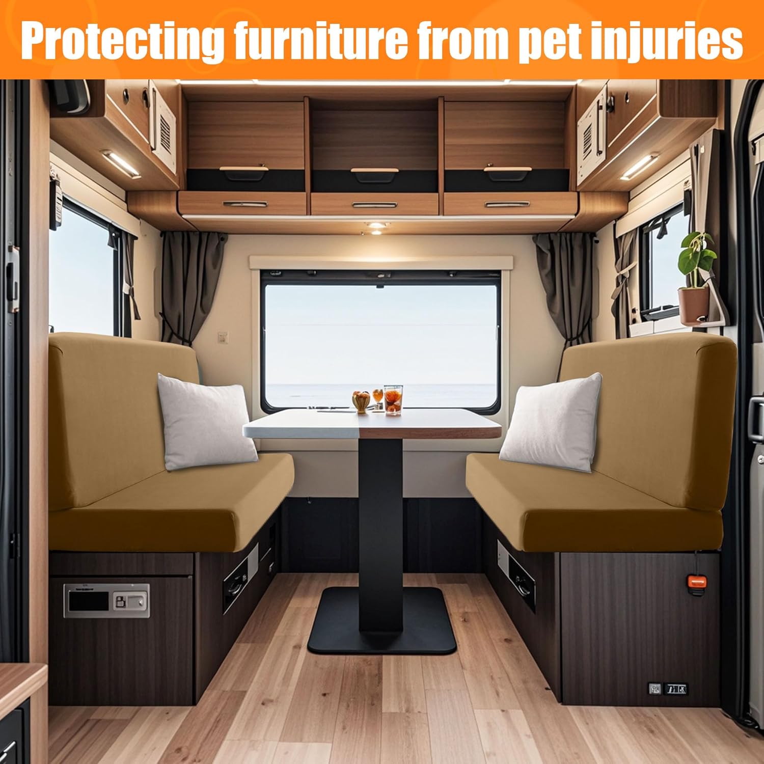 BIETYONE Rv Dinette Cushion Covers, Stretchable Camper Cushion Slipcover, Replacement for RV Couch, 2 Backrest & 2 Bench Covers (Camel)