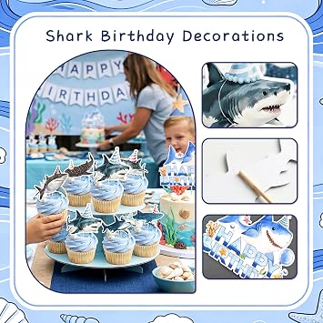 Shark Birthday Decorations Cake Topper Ocean Theme Baby Shower Decor