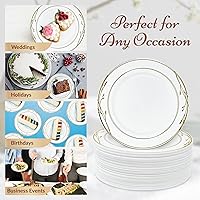 Vista 5 de Reli. Platos de plástico desechables, borde blanco y dorado (110 unidades, plato de postre de 7.5 pulgadas) Postre/ensalada/pastel de plástico