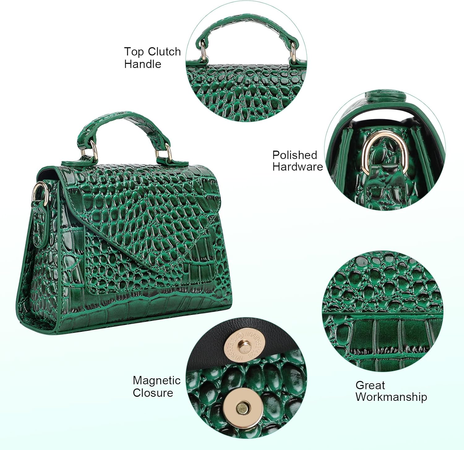 FAMYPAL Crocodile Crossbody Shoulder Bags for Women, Small Trendy Purse for Phone, Womens Top Handle Clutches Handbags - Image 6