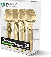 Vista 254 de Party Bargains Disposable Plastic Black Gold Cutlery Set, Infinity Modern Design Utensils, 40 Pack: 16 Forks, 8 Knives, 16 Spoons
