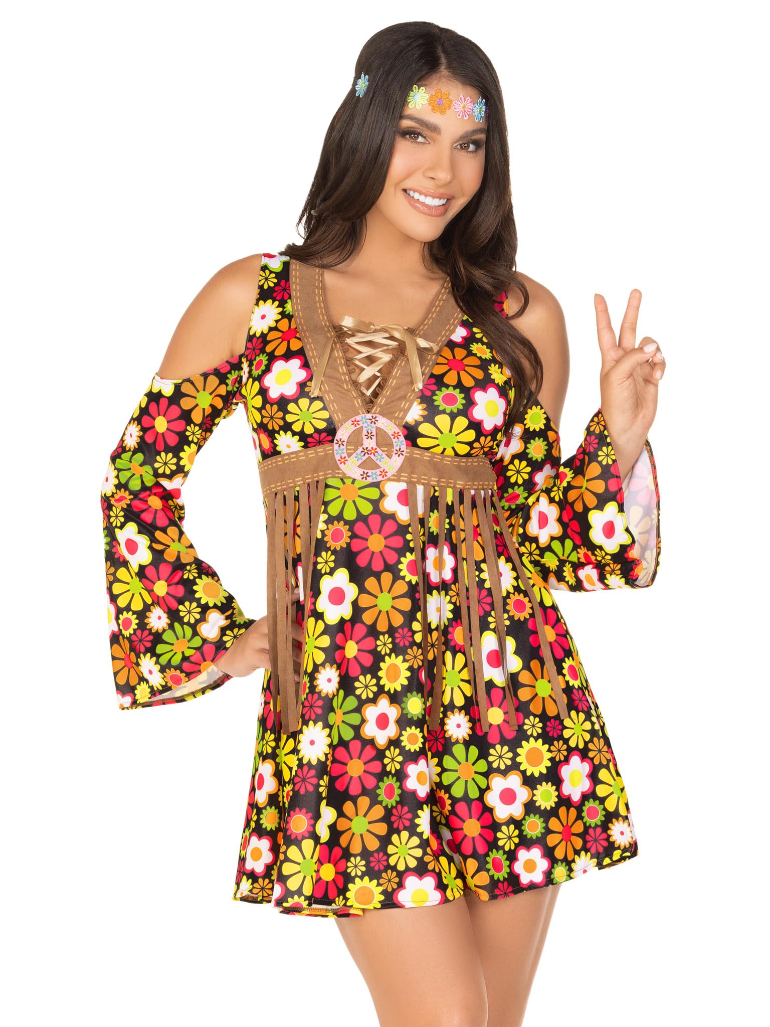 Leg Avenue 85610 Starflower Hippie Fancy Dress Costume (Large, UK 14-16, 2-Piece)