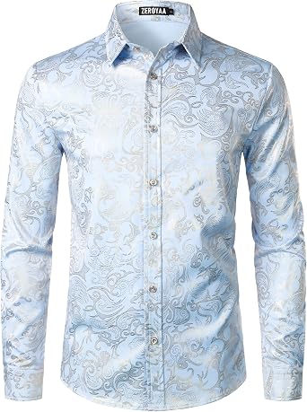 ZEROYAA Mens Luxury Floral Long Sleeve Dress Shirts