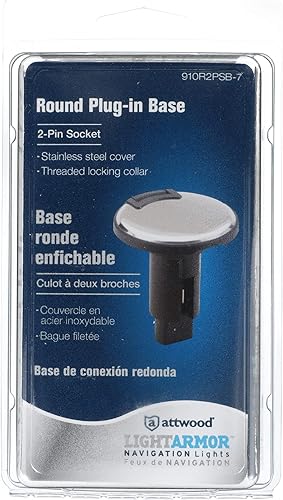 Miniatura 10 de Attwood 910R2PSB-7 LightArmor Serie 910R Base de luz redonda enchufable - para luz de poste completo, 2 pines, cubierta de acero inoxidable negra