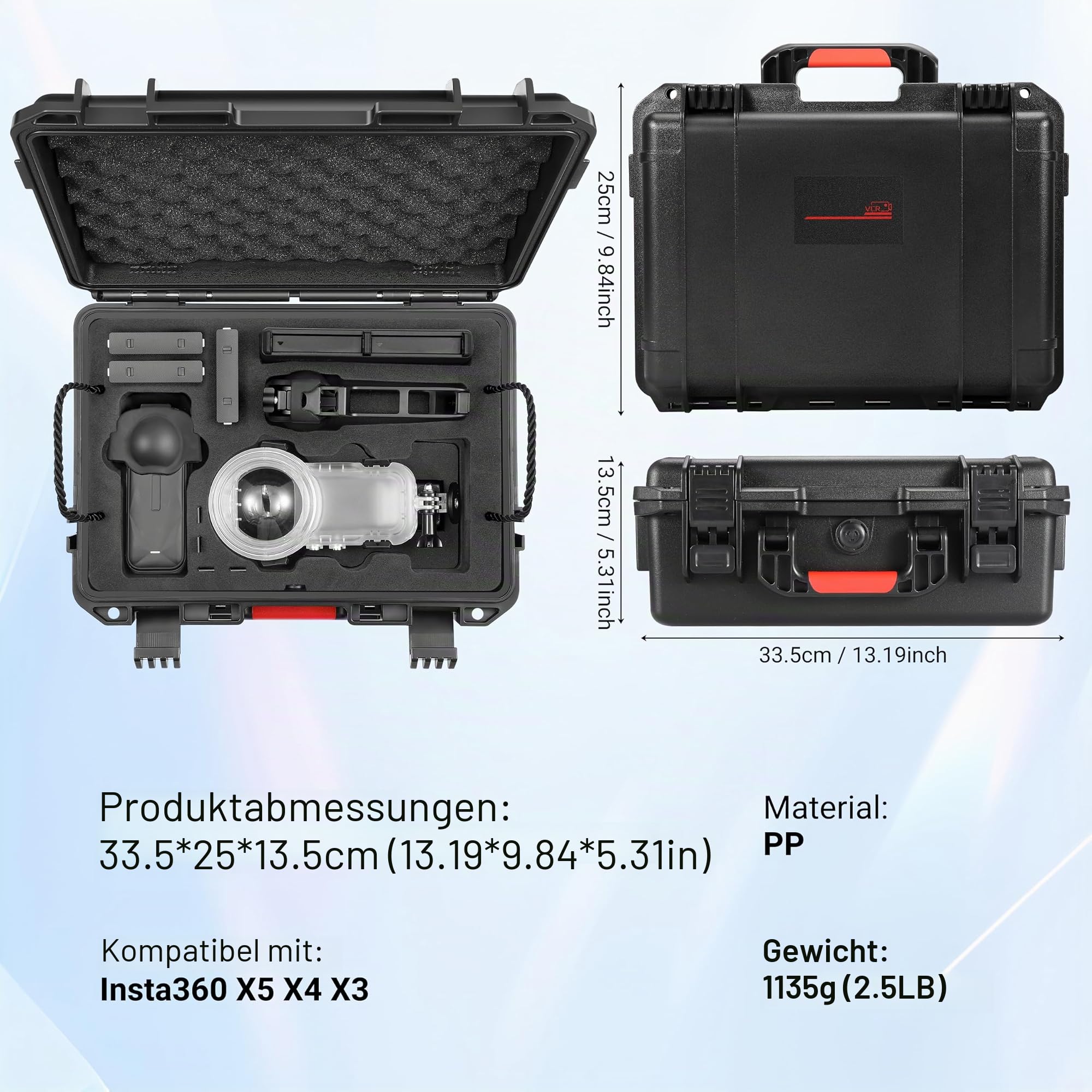 STARTRC VCR Harte Tragetasche für Insta360 X5 Zubehör, wasserdichte Koffer Schutzhüllen Tasche mit doppelten Schichten für Insta 360 X5 Bundle Combo Full Kits und Tauchhülle mit Schultergurt