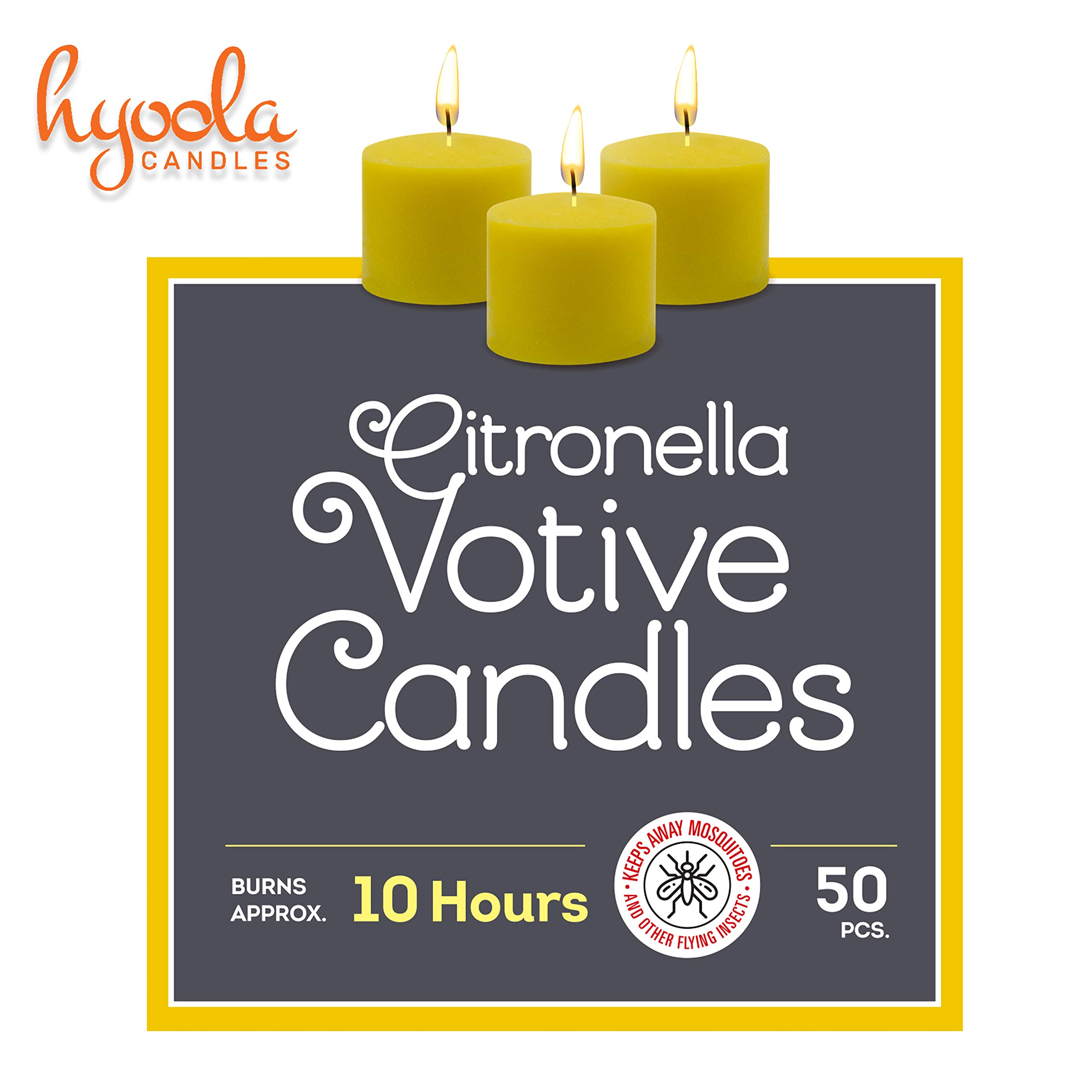 HYOOLA Lot de 50 bougies votives à la citronnelle – Durée de combustion de 10 heures – Idéal pour les insectes, fabriquées en Europe