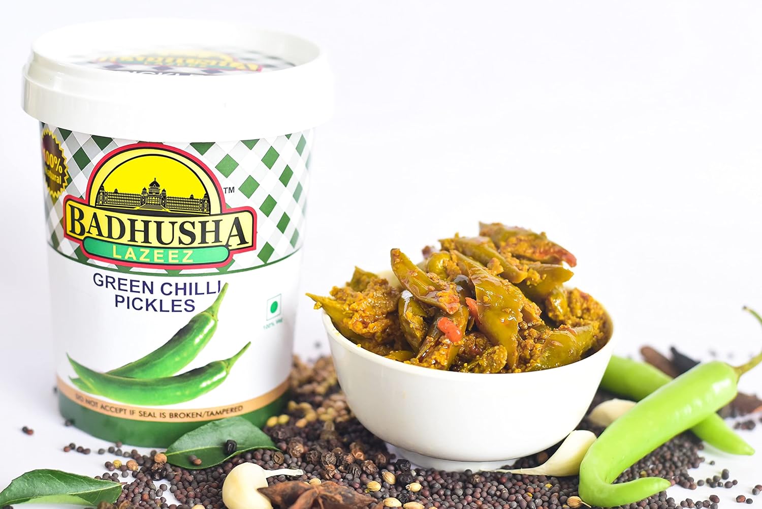 Badhusha Lazeez Pickles Green ChilliPickles 300g with PicklePouch