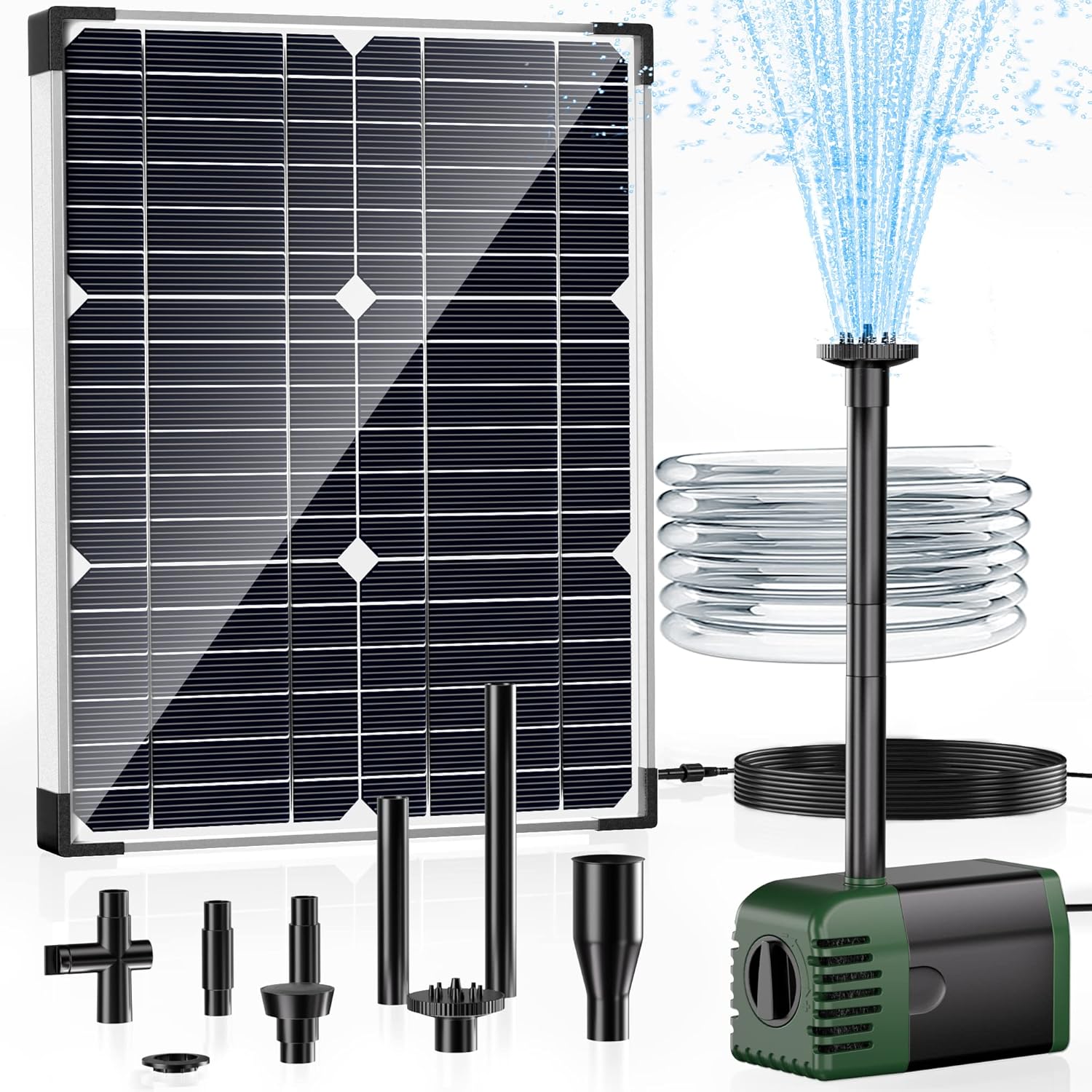 POPOSOAP Solar Water Pump Fountain,20W Solar Fountain Pump 320GPH Solar Powered Water Pump with Adjustable Flow, PVC Tubing and 16.4ft Cord Length for Ponds, Garden, Waterfall, Fish Pond