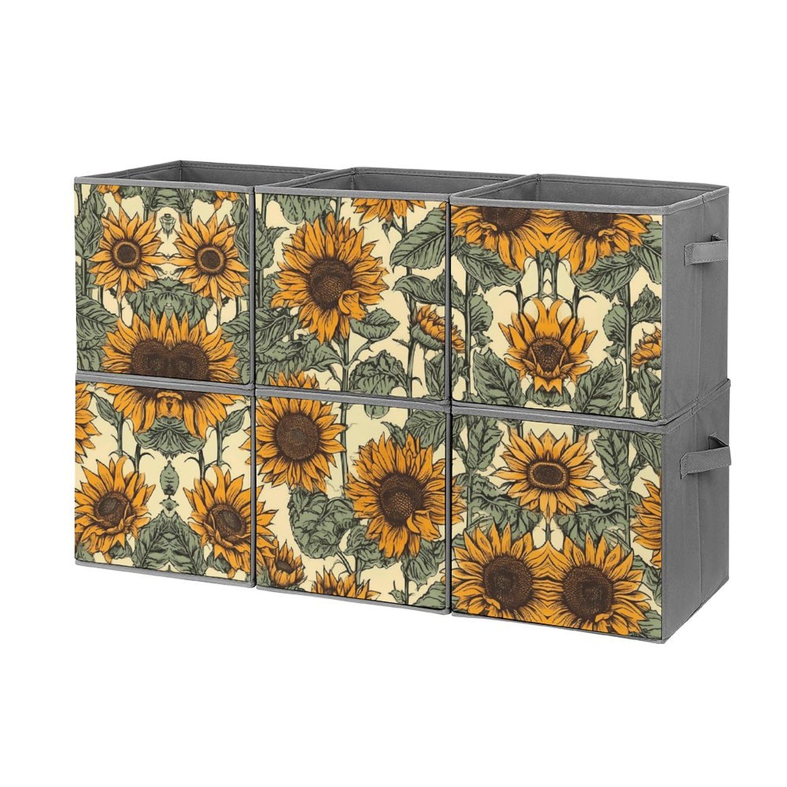 Boîtes de rangement empilables imprimé tournesols x6