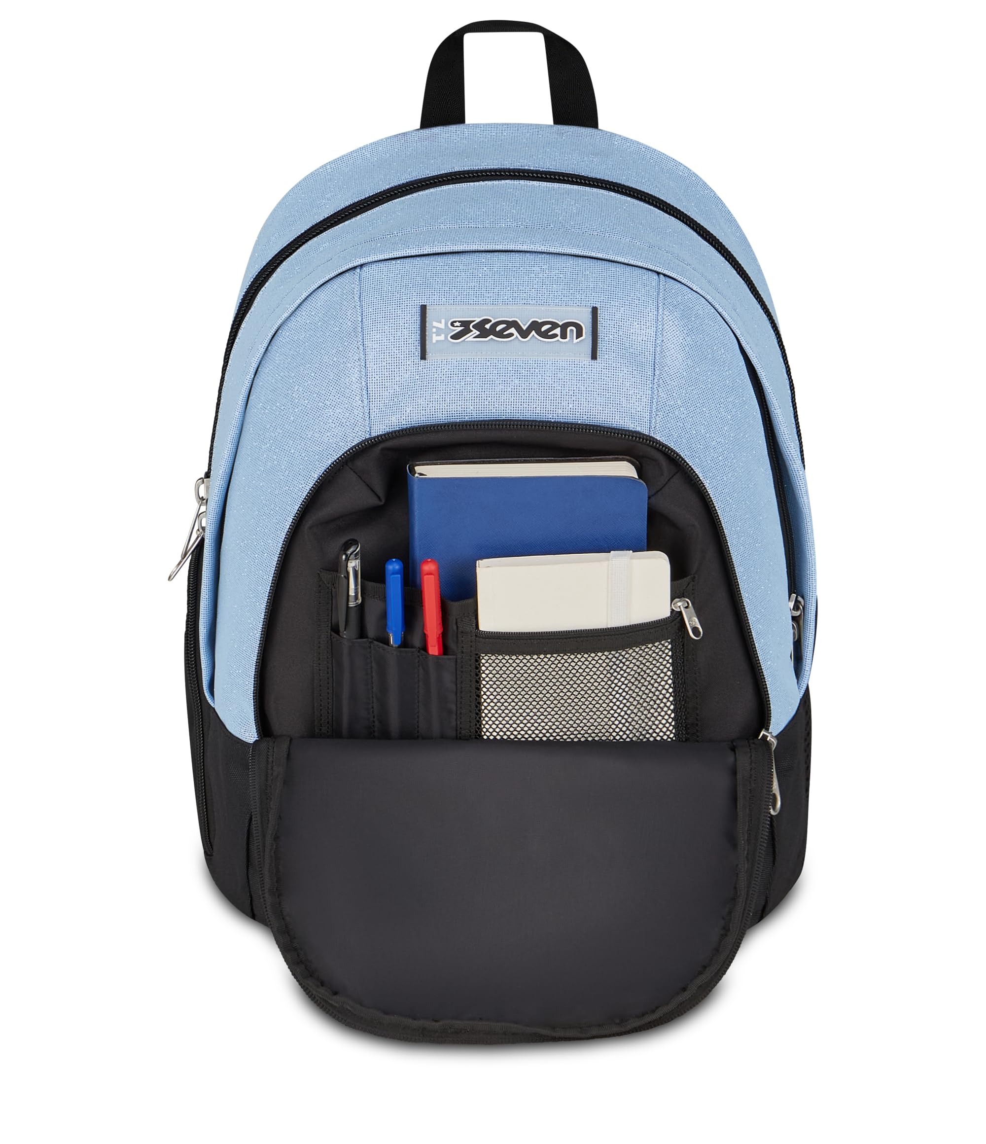 Seven Trolley Scuola Comby 8 ruote MADE OF STARS, Grigio, Effetto brillantini, 31 L, Scomponibile, Uso zaino, Barra telescopica, Tasca attrezzata, Tasca porta pc, Scuola elementare e media, Bambina