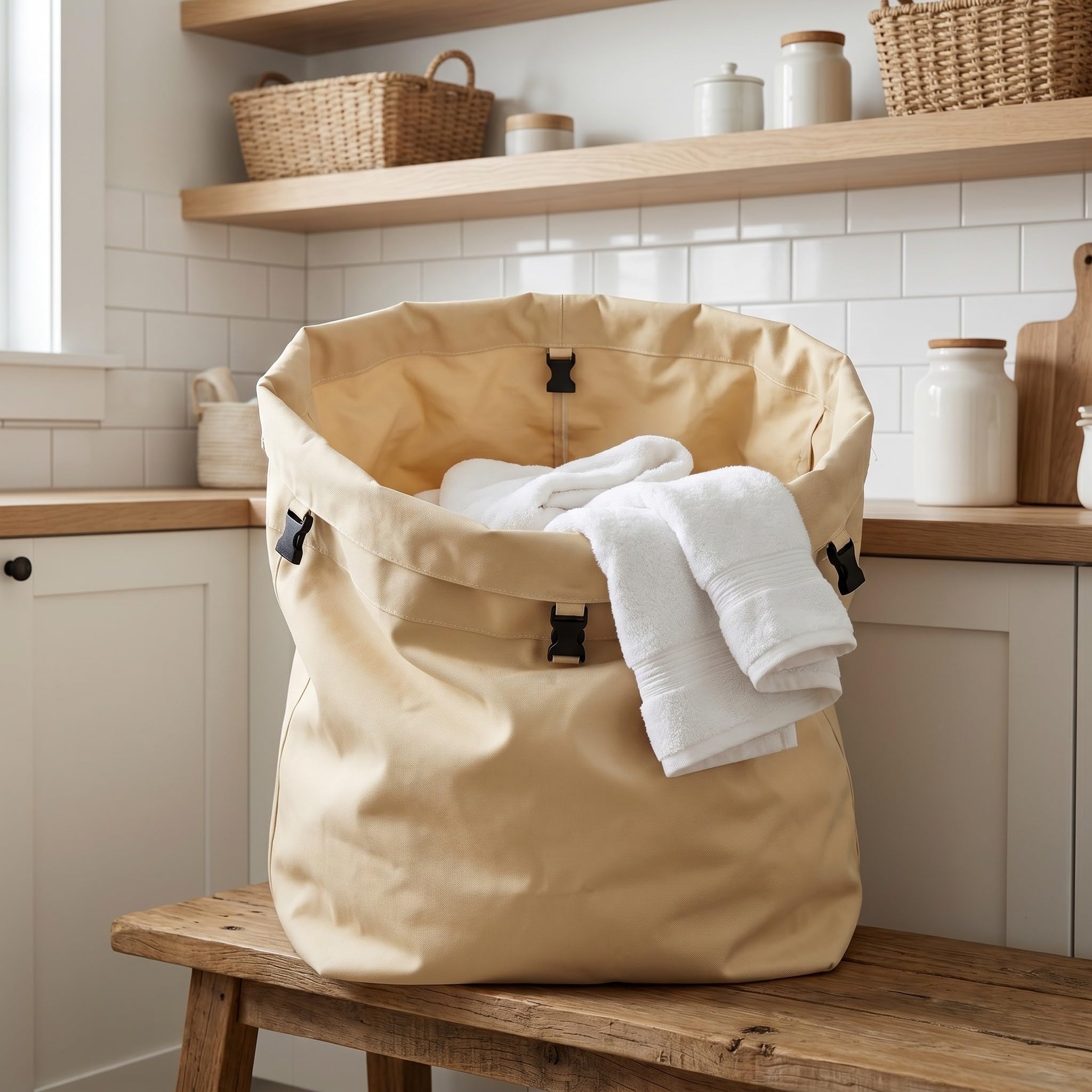 ABOOFAN Borsa in Tela Kaki per Carrello Pulizie e Lavanderia con Apertura e Bordo Rinforzato, Pieghevole per Accesso Rapido in Ambienti di Pulizia e Hotel