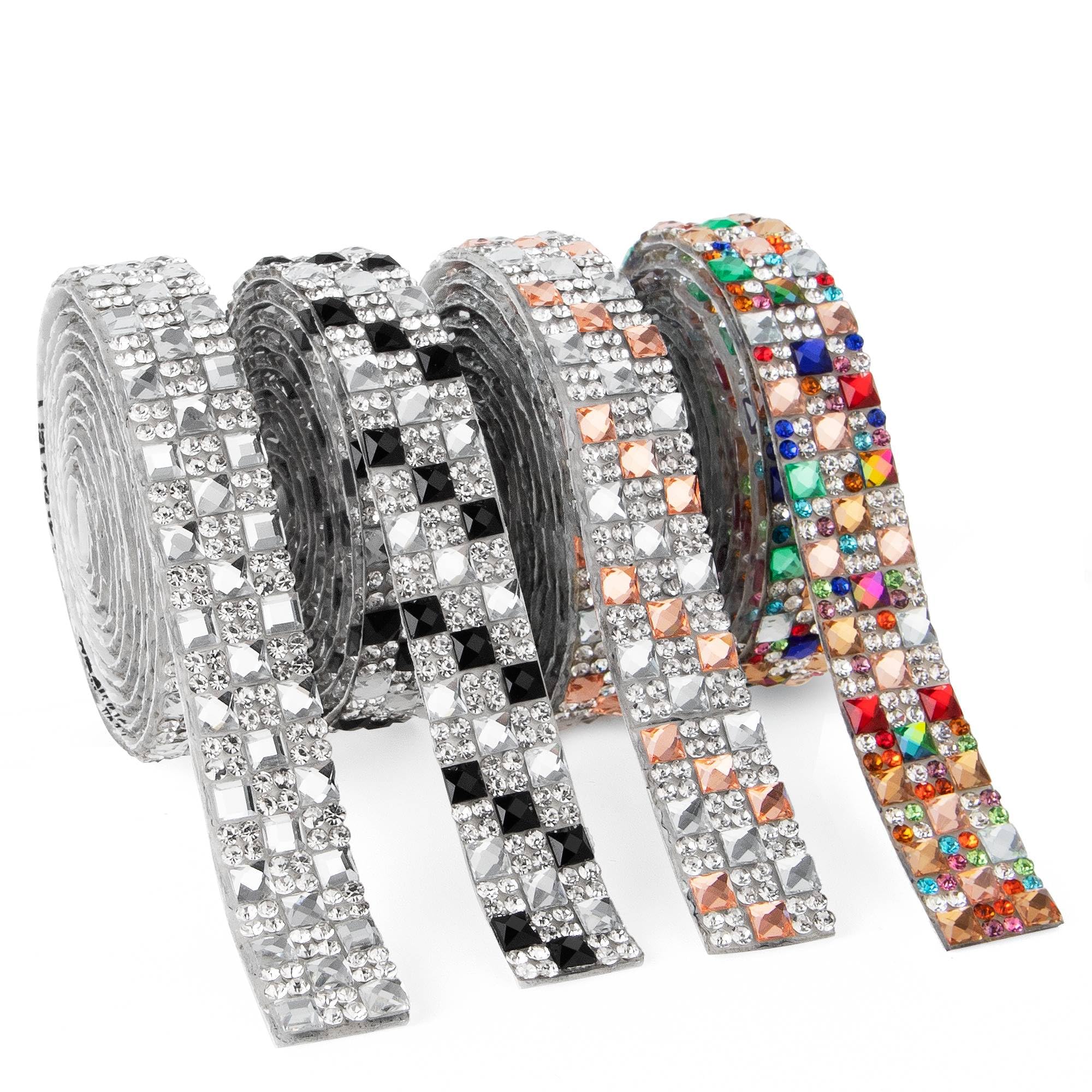 Amazon.com: Leyice Rhinestone Ribbons 4 Rolls of 4 Yards Self Adhesive ...