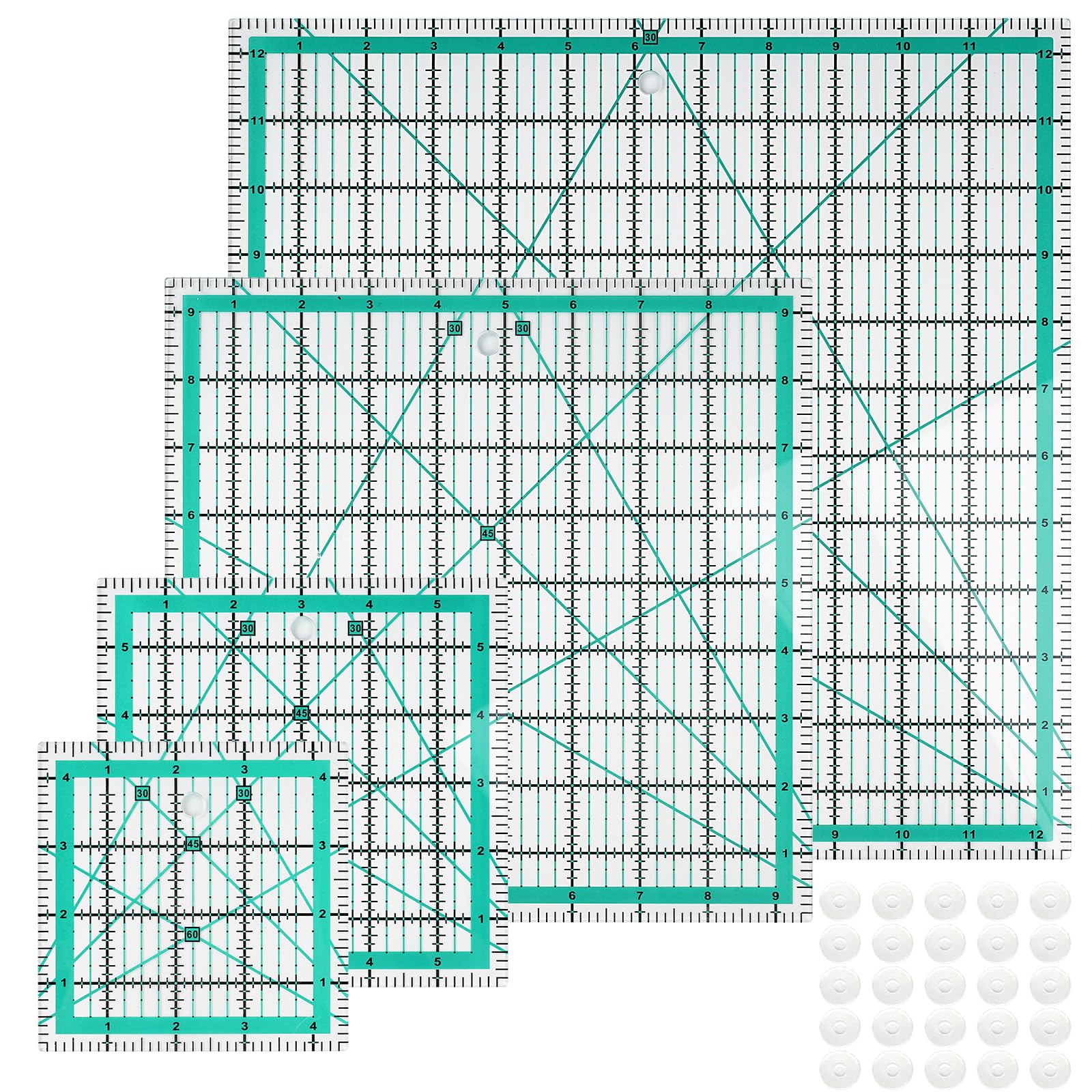 Set di 4 righelli quadrati per trapuntatura, modelli da cucito con 25 anelli antiscivolo, resistenti tagliati al laser per trapuntatura, scrapbooking e progetti artigianali (verde) (Rosa)