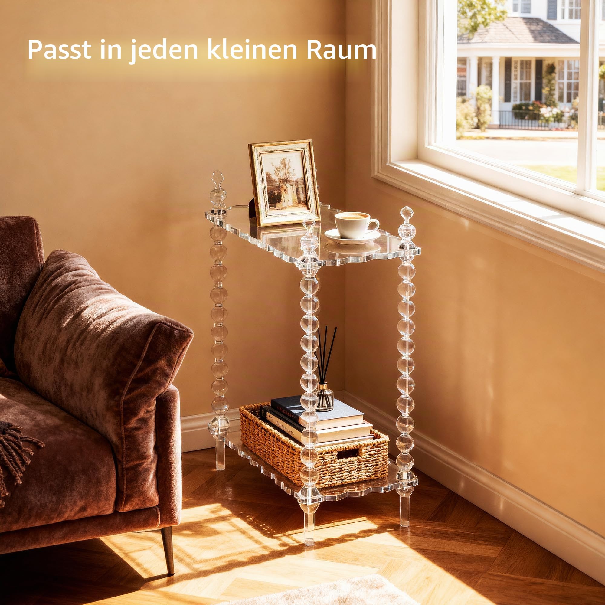 Acryl Beistelltisch 2-stöckig, transparenter Nachttisch mit Stauraum, schmaler Beistelltisch für Bett & kleine Räume (Transparent, 52.5×26.4×65.9 cm)