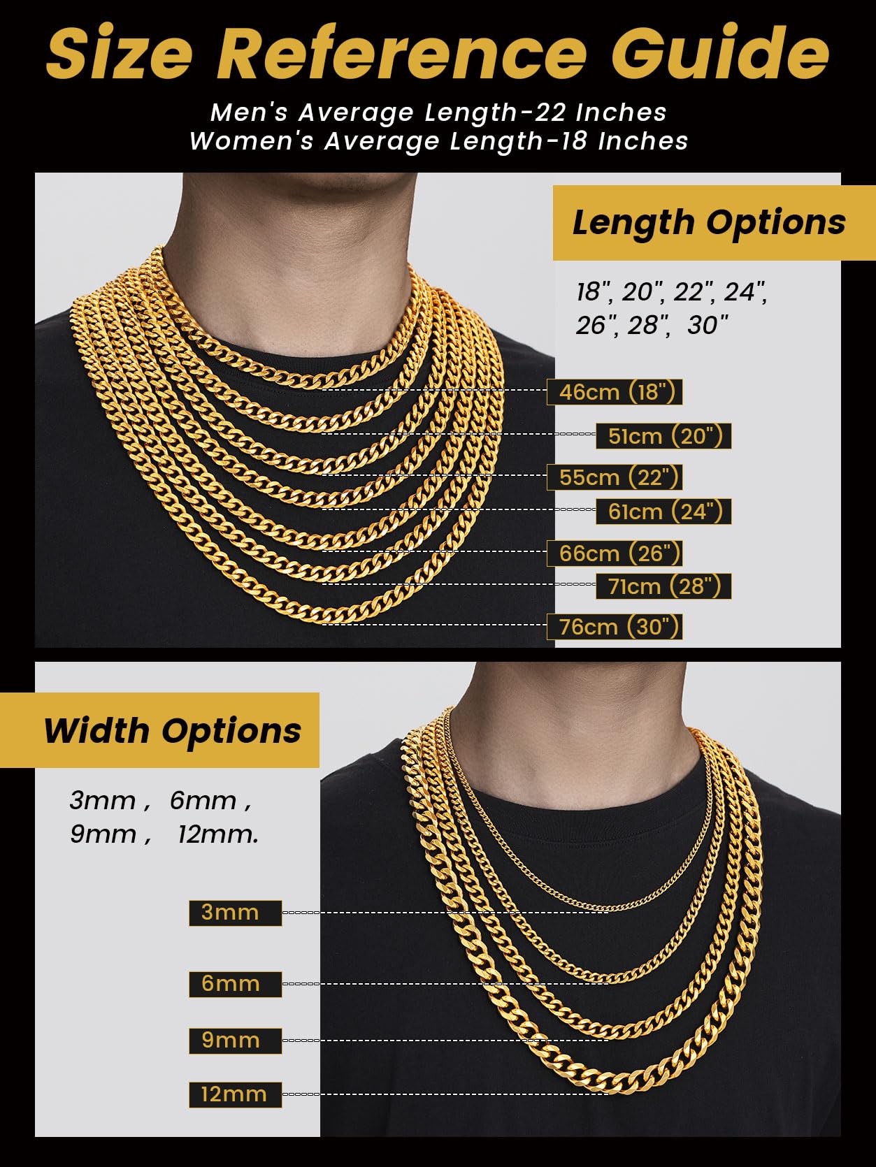 ChainsHouse Mannen Cubaanse ketting, 5/7/9/12mm dikke Cubaanse Link Hip Hop Mens Sieraden, Roestvrij Stalen Kettingen met Sterke Sluiting, 46cm-76cm voor Man, 51.0 Centimetres, Roestvrij staal, Geen