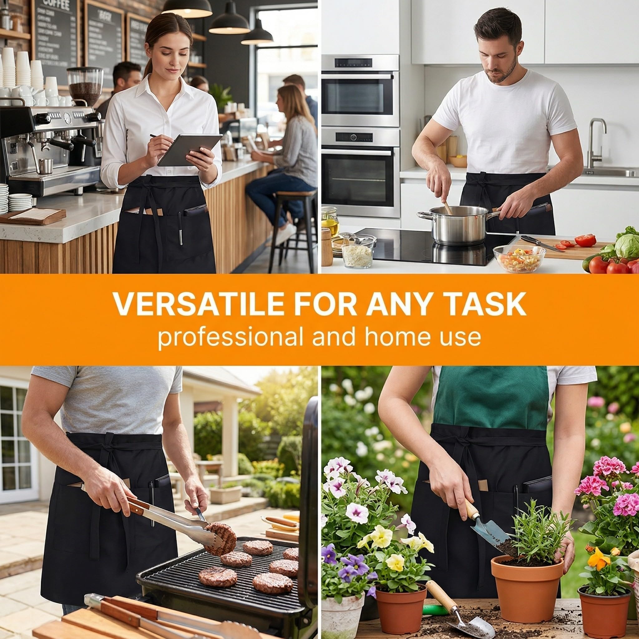 GXGM 2 Pezzi Grembiuli da Cameriera, Grembiule Cucina Donna, Corto Grembiule con 2 Tasche per Chef Lavoro Caffè Ristorante Bistrot Giardino Bar