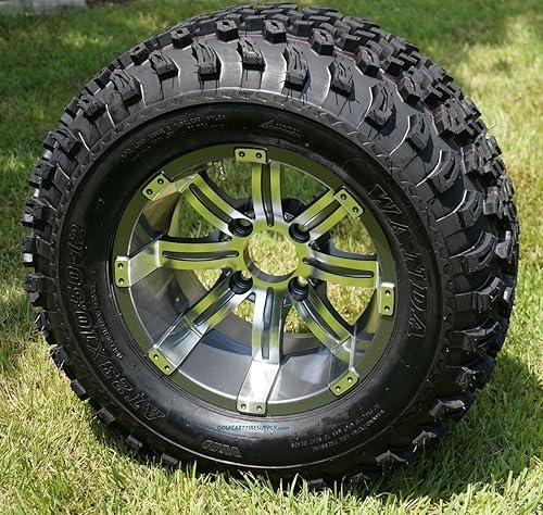 Juego de 4 ruedas de aluminio Tempest Gunmetal de 12 pulgadas y neumático de carrito de golf todo terreno 23 x 10.5-12