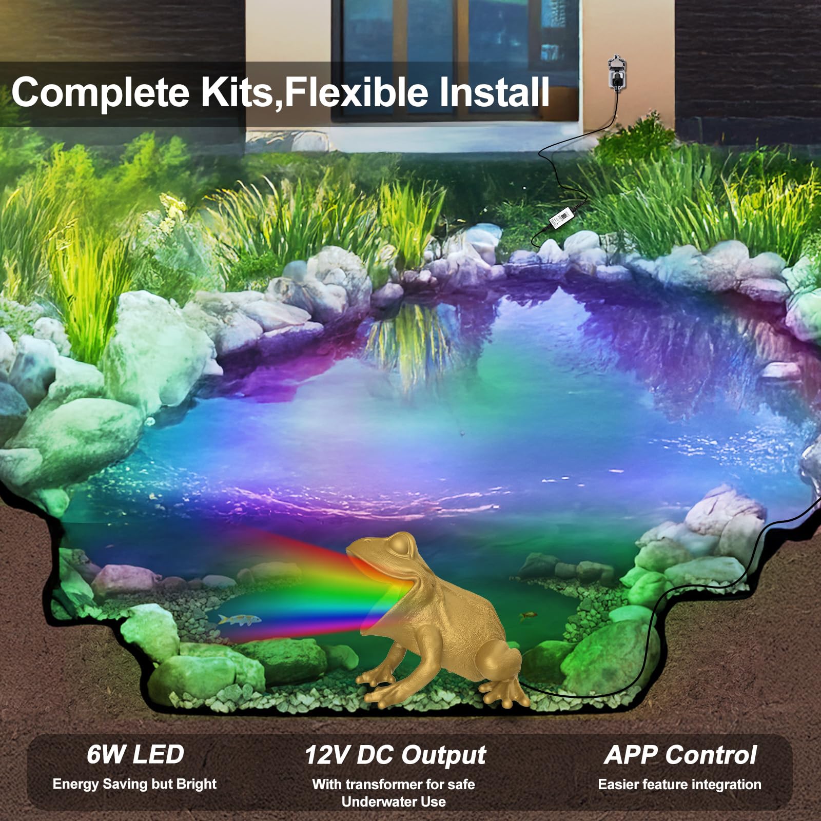 RGB Pond Light With APP, 6W Frog Fountain Lights With 12V