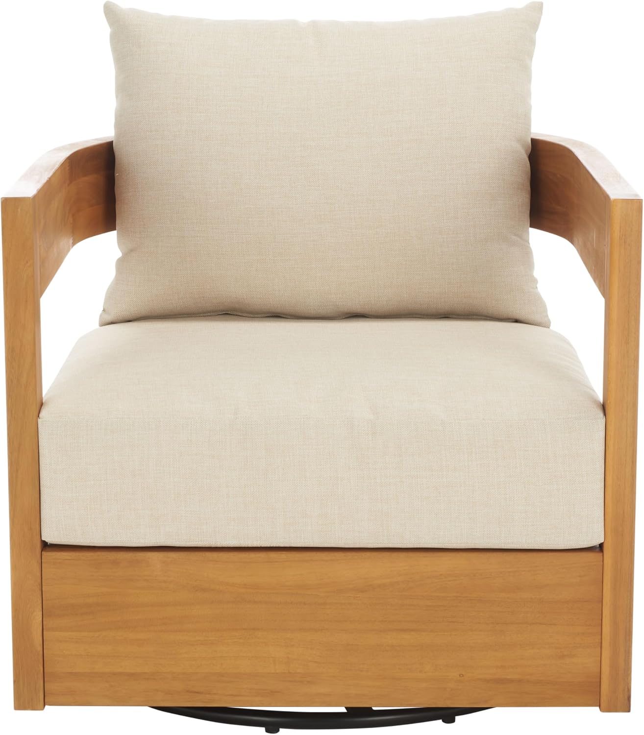 SAFAVIEH Outdoor - Kento Swivel Lounge Chair - Natural & Taupe - Solid Wood with Cushion - Modern Round Design - Ideal for Patio, Deck, Porch, Backyard (PAT7099A)