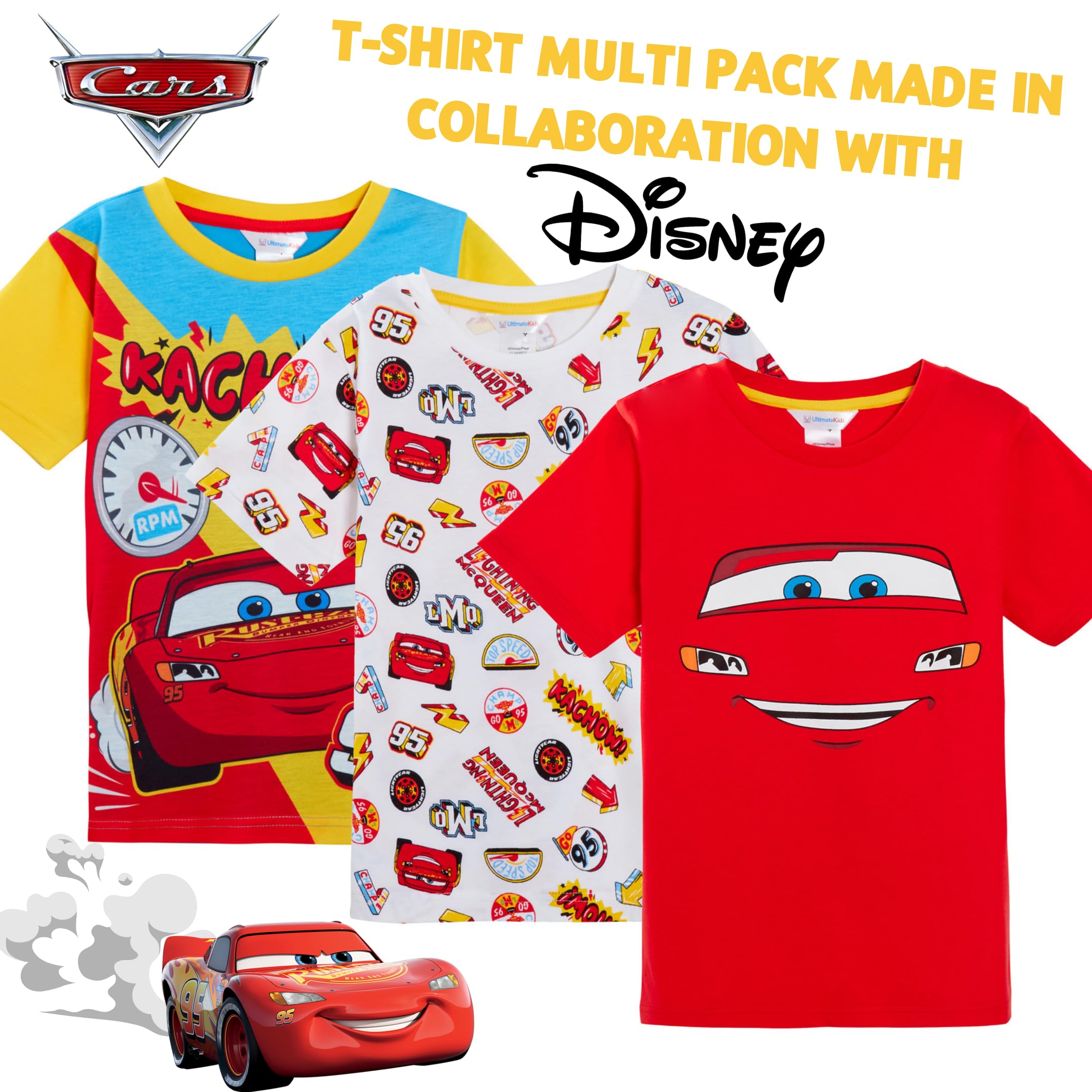 Disney Confezione da 3 Magliette Cars per Ragazzi Saetta McQueen Dress Up T-Shirt Corte estive