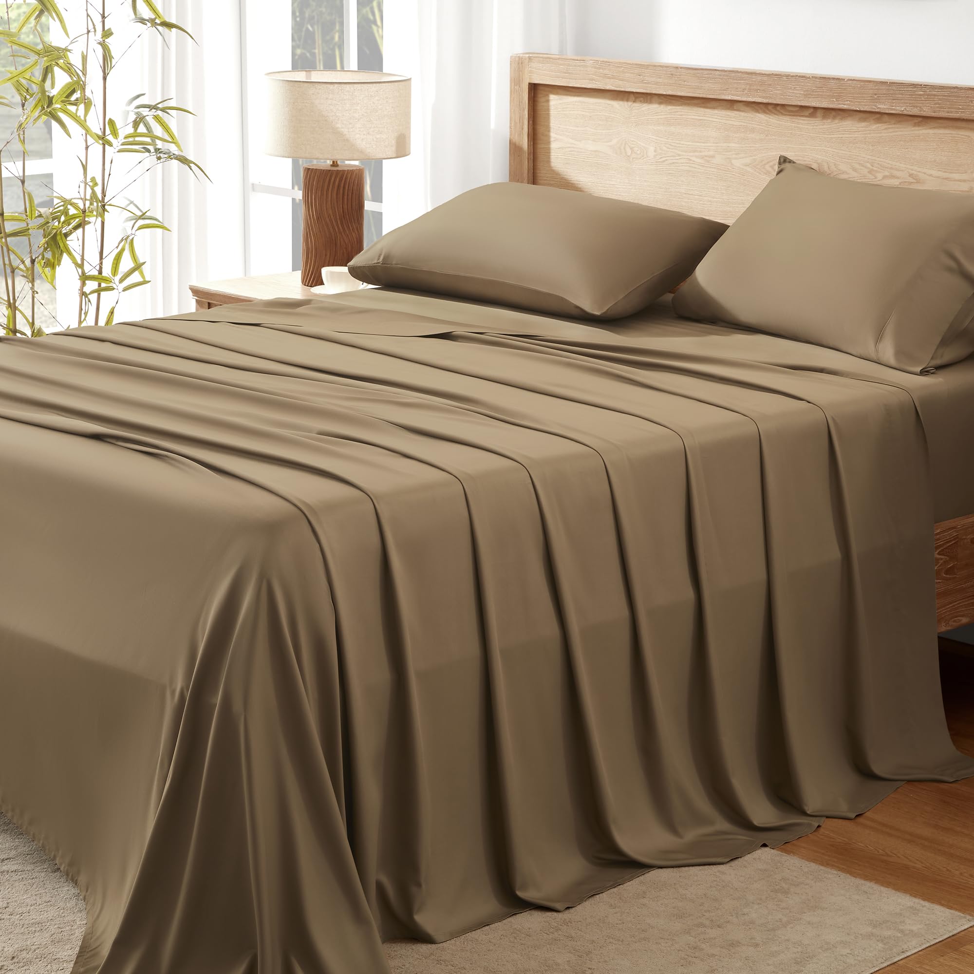 Andency Taupe King Size Sheets Set, 100% Viscose Derived from Bamboo, Cooling King Sheets, Deep Pocket Up to 16", Silky Soft Bed Sheets, Hotel Luxury Breathable Bedding Sheets &amp; Pillowcases…