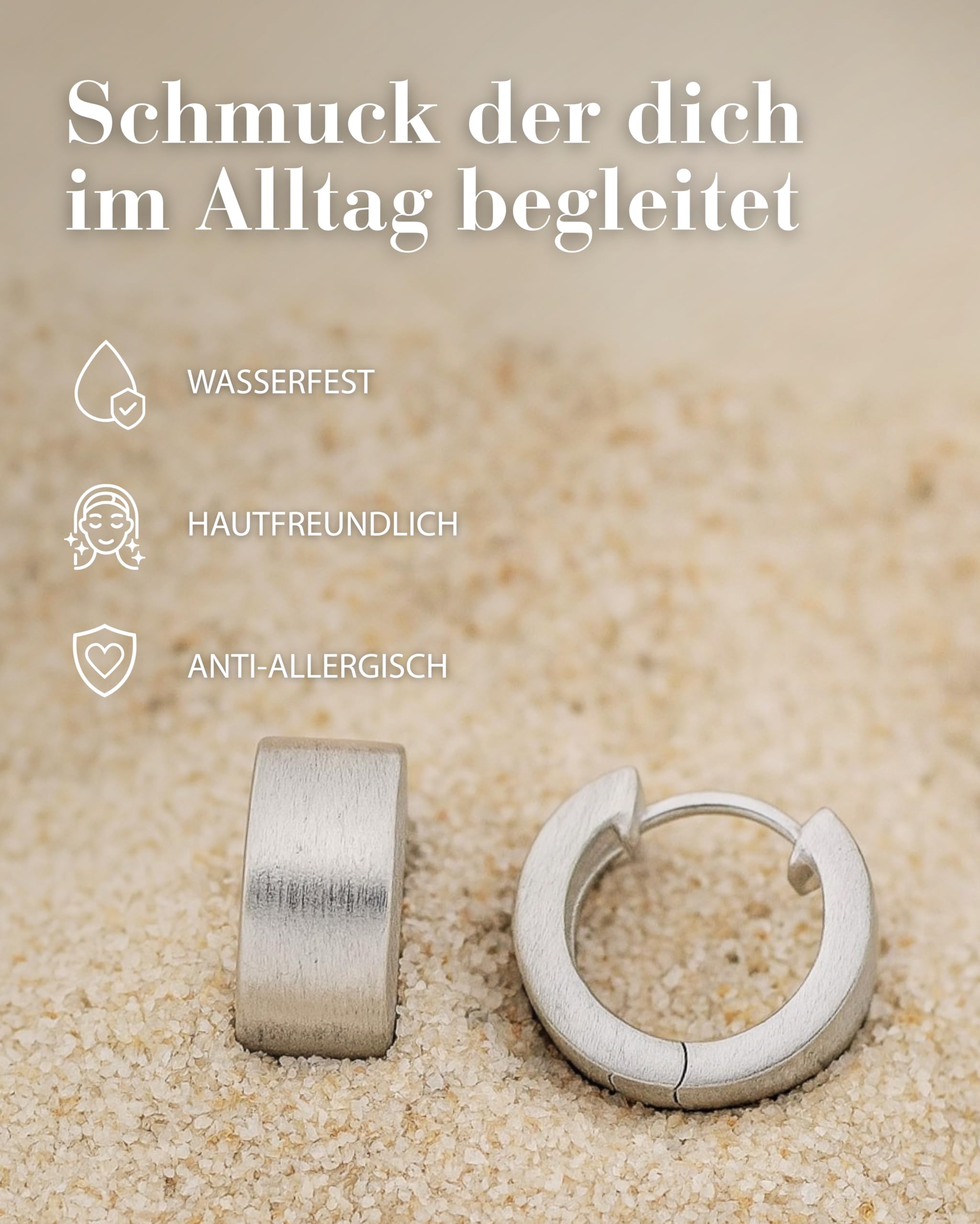 Vinani Damen Ohrringe 925 Silber - Klapp Creolen Ohrring Set für Frauen aus 925 Sterling Silber breit rund mattiert CRR