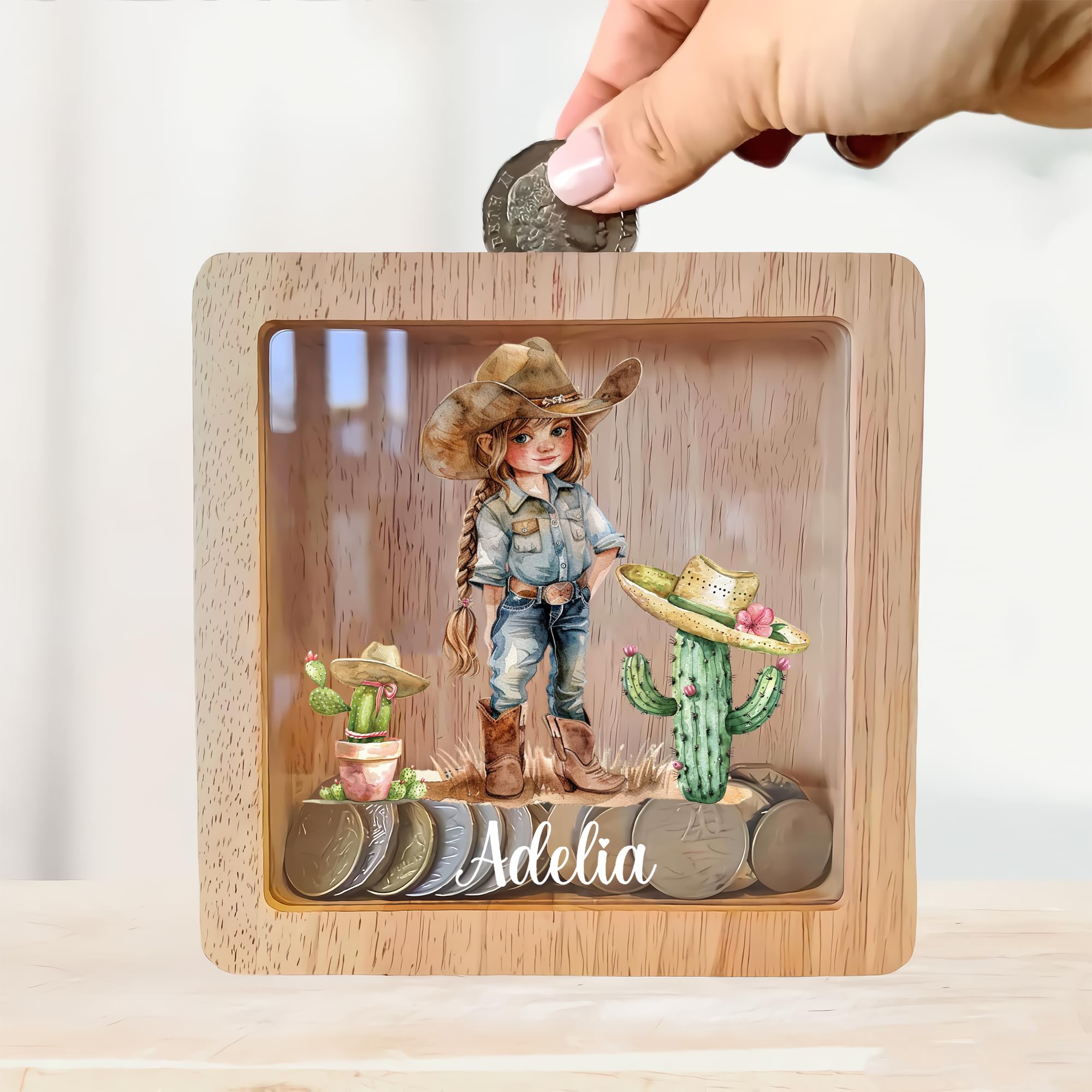 Personalized Piggy Bank, 6.7"x6.7" Wooden Money Banks for Kids, Custom Gifts for Boys and Girls, Personalized Piggy Bank for Girls