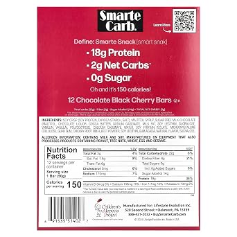 NuGo Nutrition Smarte Carb Protein Bar, Chocolate Black Cherry, 12 Bars, 1.76 oz (50 g) Each