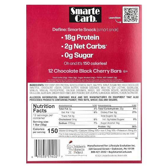 NuGo Nutrition Smarte Carb Protein Bar, Chocolate Black Cherry, 12 Bars, 1.76 oz (50 g) Each