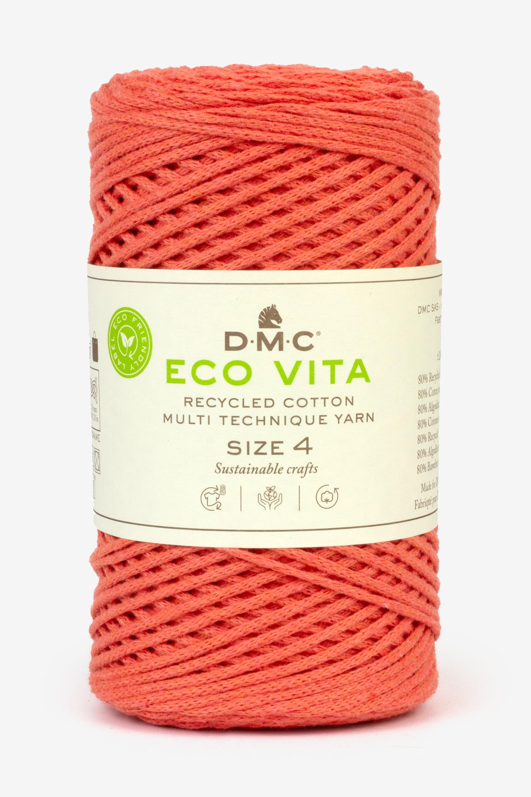 DMC Eco Vita 4, Coral Crochet Knitting Macrame Yarn, 250g