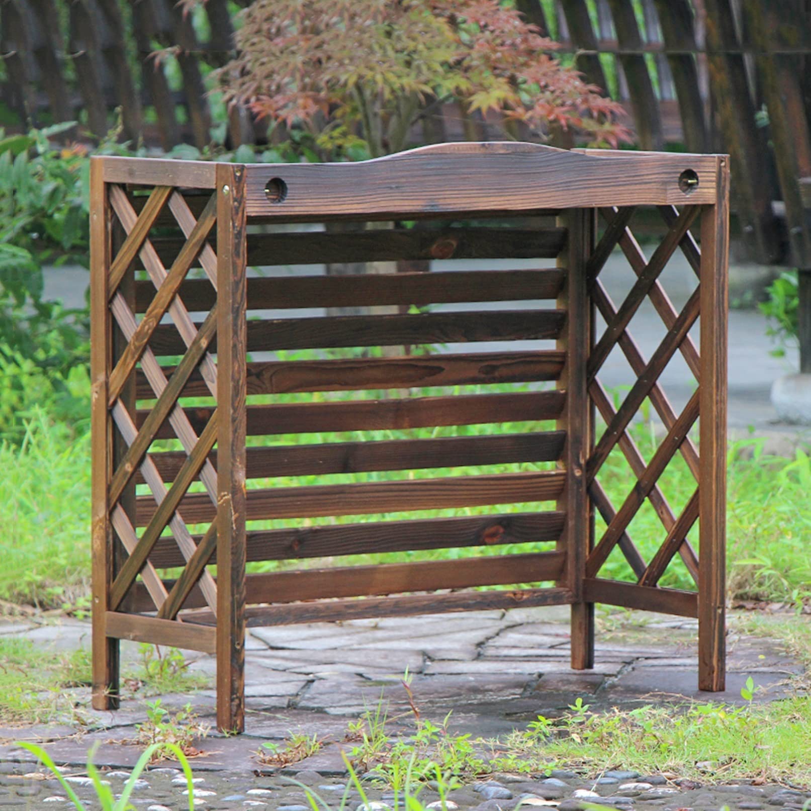 Cubierta de aire acondicionado y caja de basura para exteriores, 85 x 35 x 80 cm, rejilla protectora para unidades de aire acondicionado y bombas de calor, divisor de espacio para jardín y patio