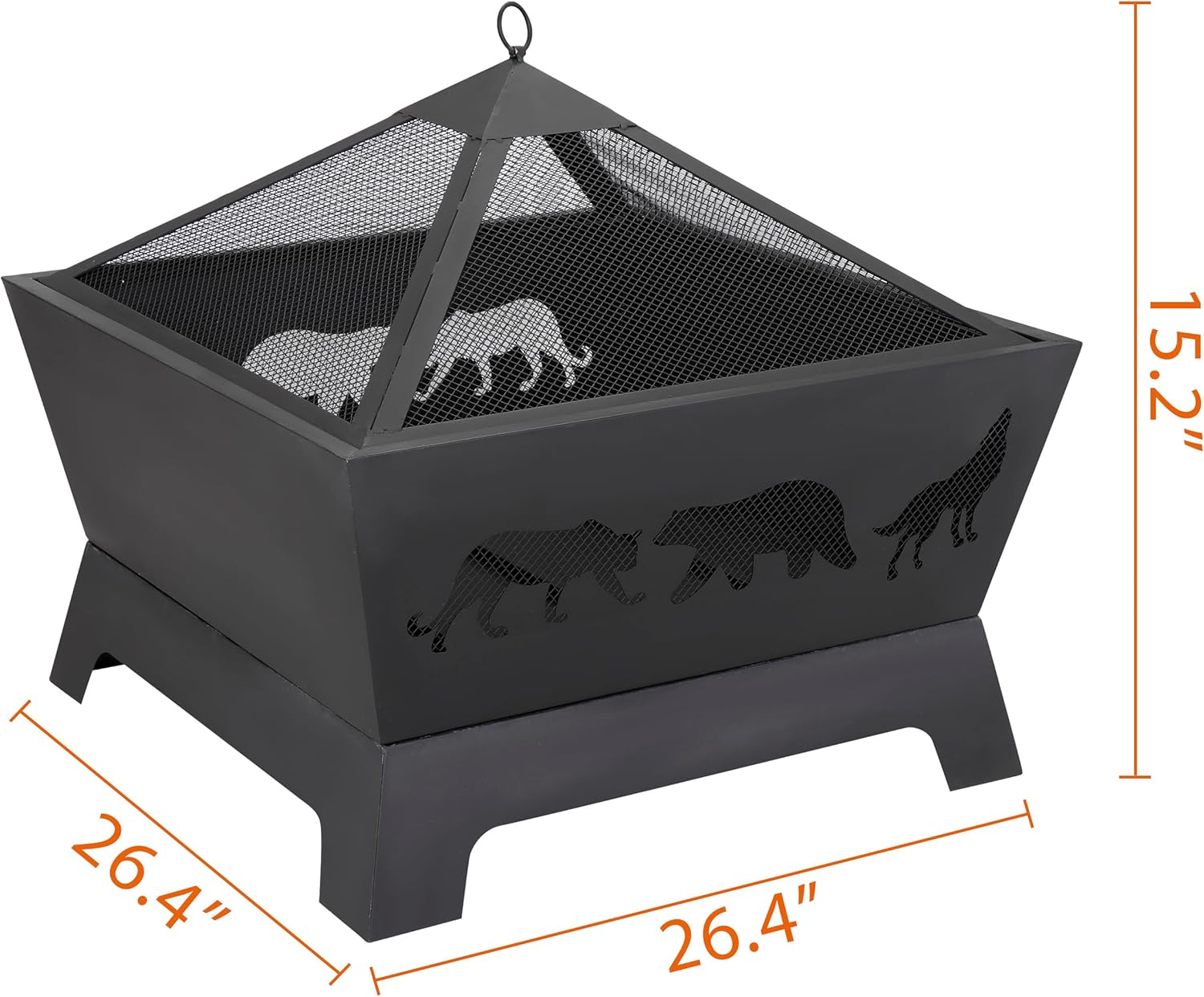 LEMY 26 Inch Fire Pit for Outside,Square Firepit Wood Burning Fireplace Heavy Duty Firepit Stove with Screen Waterproof Cover and Poker for Camping&BBQ,Garden,Backyard