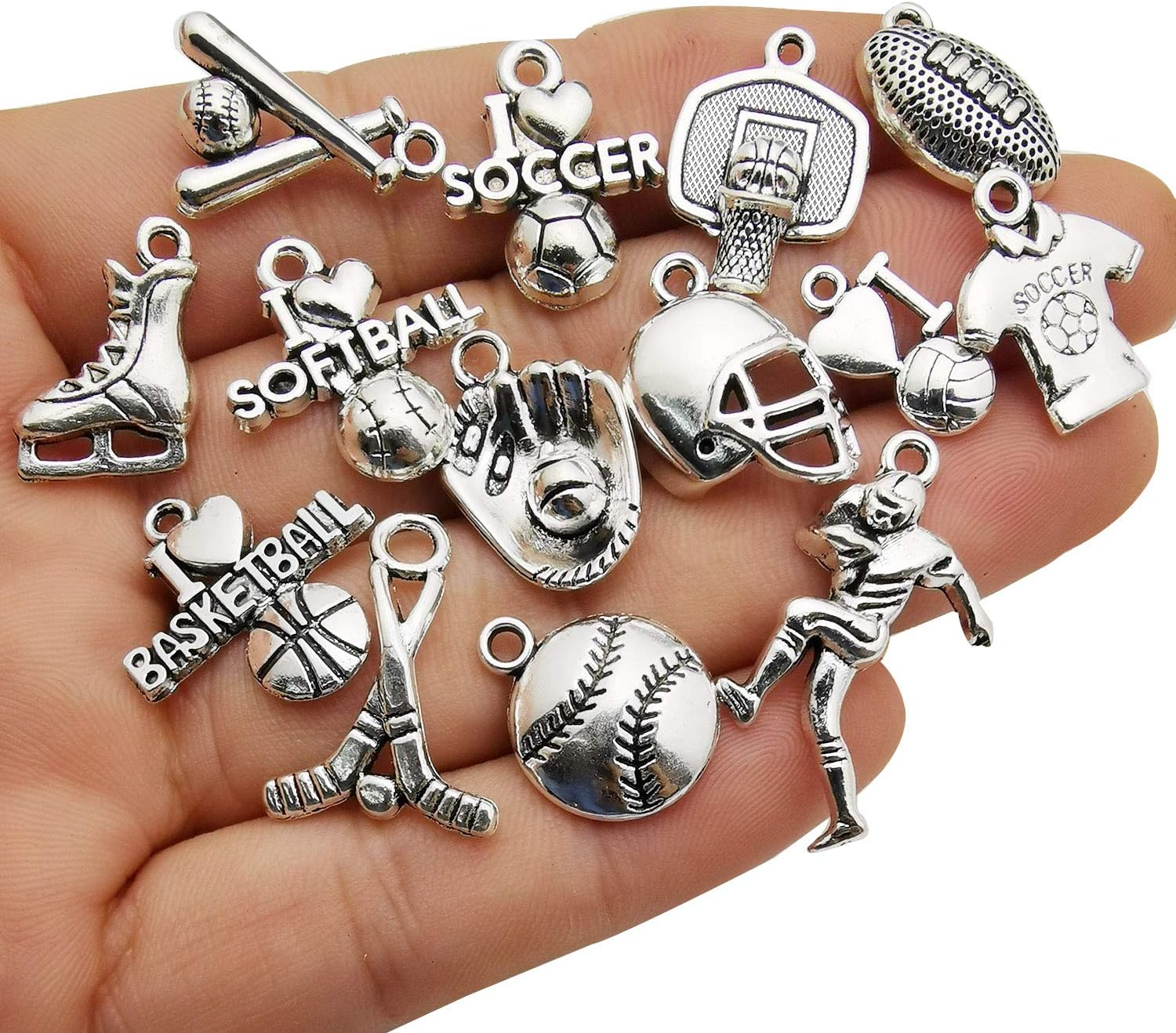 WOCRAFT 50pcs Wholesale Bulk Lots Ball Game Sports Charms for Jewelry Making Mixed Smooth Tibetan Silver Metal Charms Pendants DIY for Jewelry Making Necklace Bracelet and Crafting (M352) - Image 2