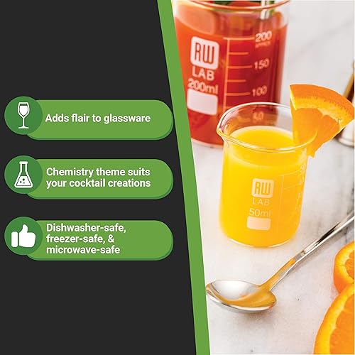 Miniatura 6 de Restaurantware RW Lab - Vasos de cristal de 1.7 fl oz, 10 vasos de mezcla aptos para lavavajillas, inspirados en la química, resistentes a los