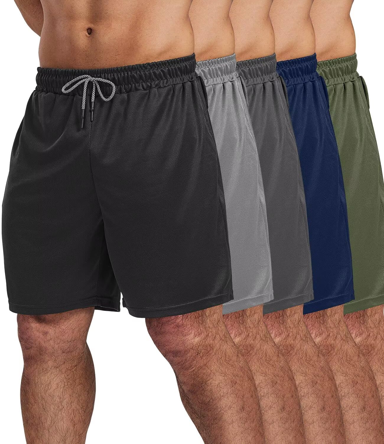 5 Pack Gym Shorts for Men 7 inch Mens Athletic Running Shorts Dry Fit Mesh Active Workout Shorts