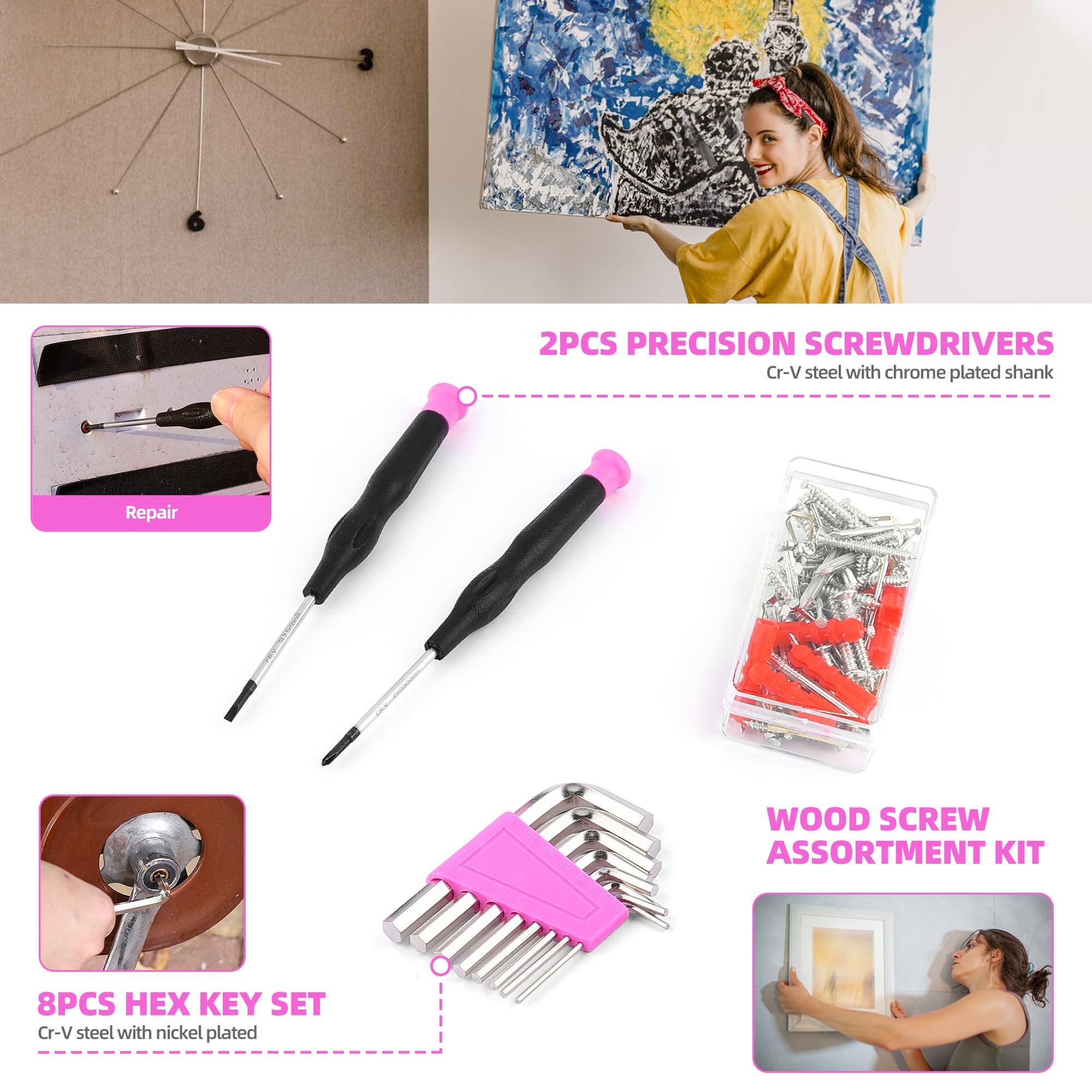 URASISTO 123 Piece Pink Tool Set - Electric Screwdriver Kit -5