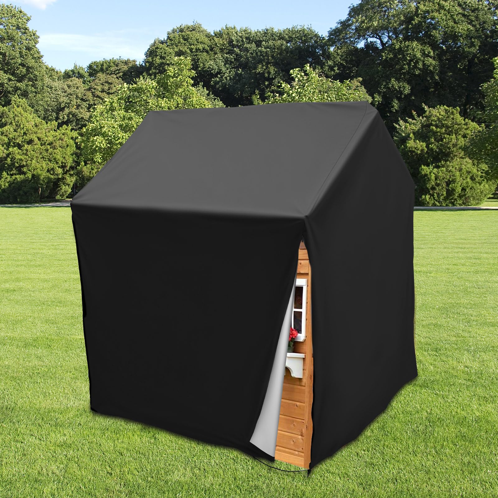 Outdoor Kids Playhouse Cover 120x110x140cm Waterproof Oxford Cloth Protective Cover with Adjustable Drawstring Windproof Sun Protection Children's Playhouse Protector