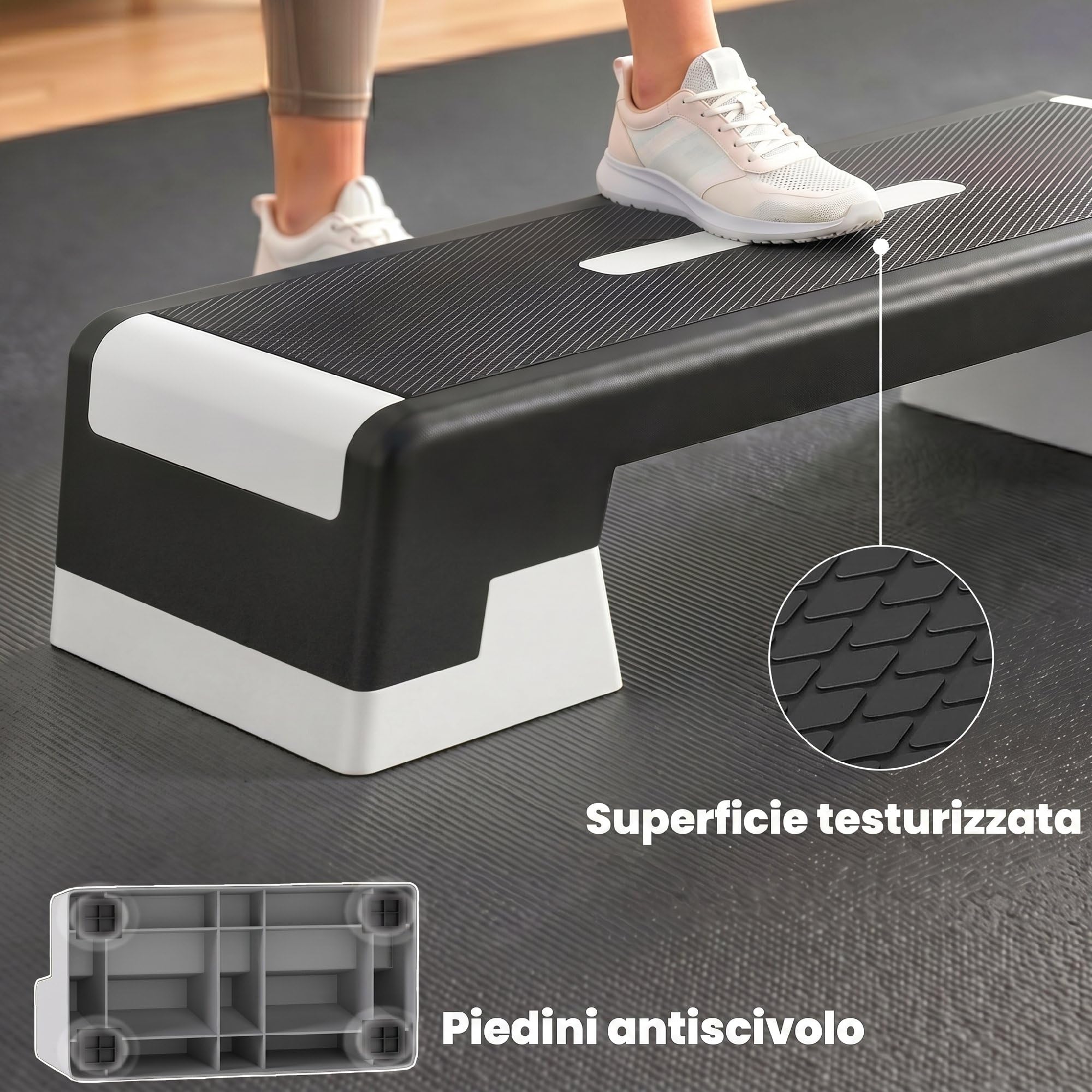 SPORTNOW Stepper Fitness Regolabile su 3 Livelli, Altezza 15/20/25 cm, Step Fitness per Allenamento in Casa Palestra, per Uomo e Donna, Capacità 250 kg, Nero