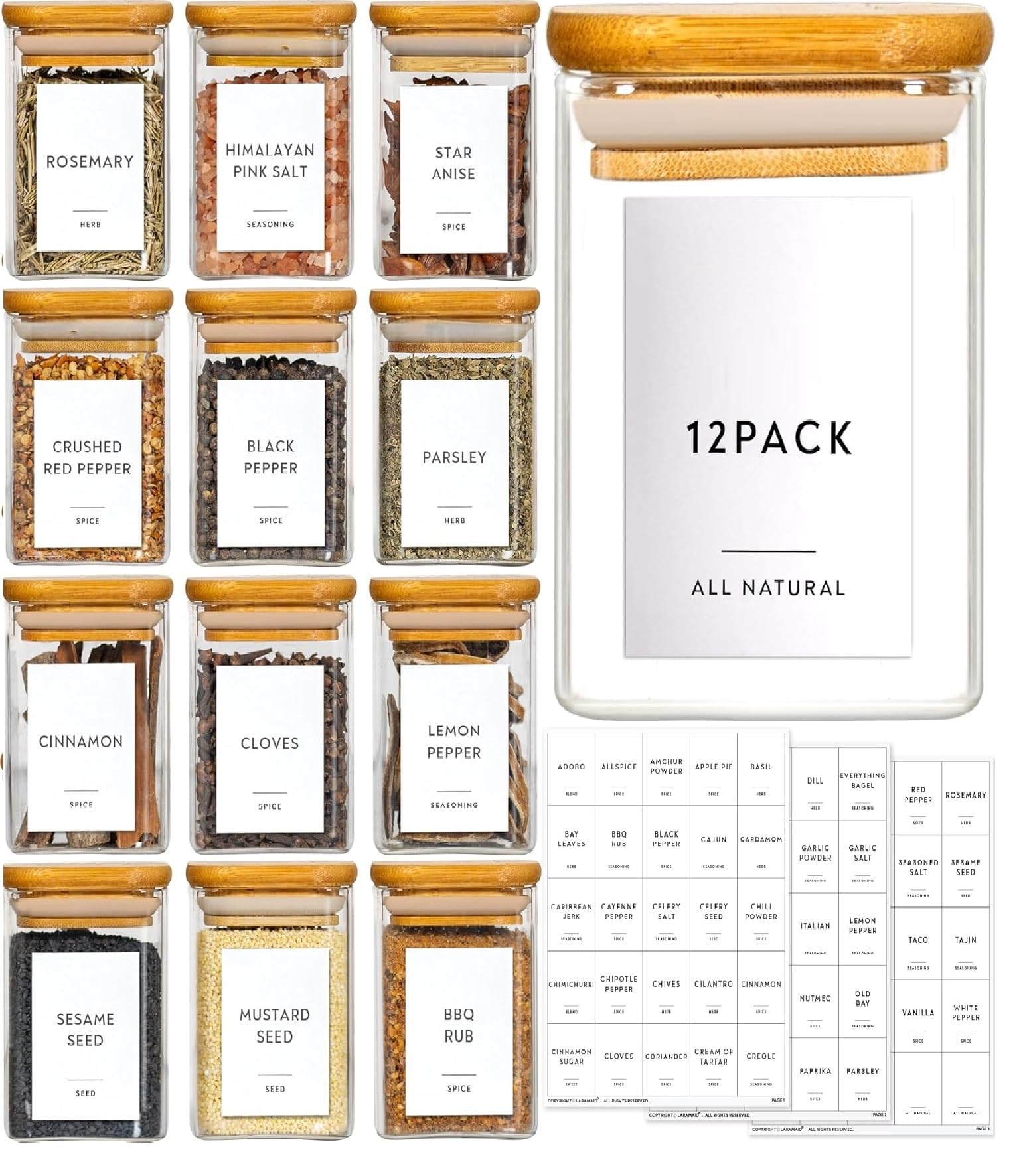 Spice Jars with Bamboo Lids - 12 Pack -1