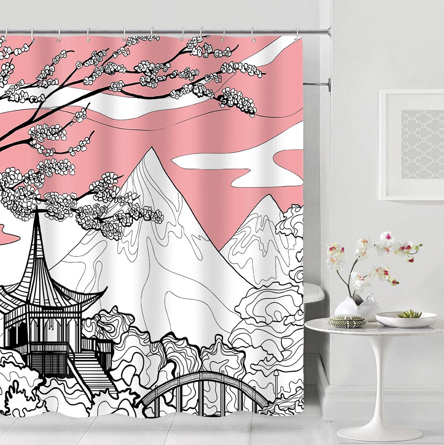 Duschvorhang-Set Vintage-Stil – Japanische Rote Sonne, Anime-Design, Wasserdicht & Stylisch Für Dein Bad