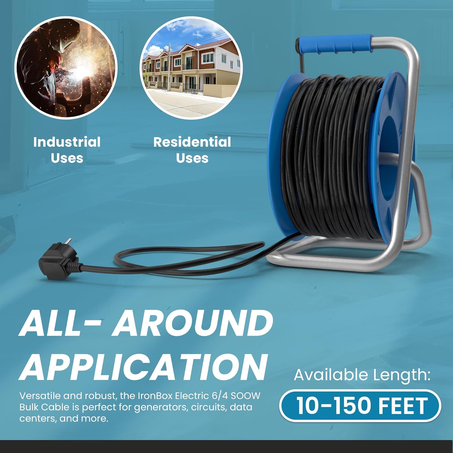 IronBox Electric - 6/4 SOOW Bulk Cable - 6 Gauge 4 Conductor - Rated for 600V, 50A - Water & Oil Resistant Cable for Industrial & Residential Use - Ideal for Generators,Circuits,Data Centers(35 Foot)